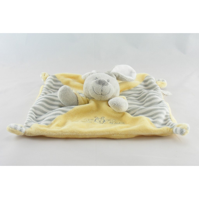 Doudou plat un amour de lapin jaune VETIR