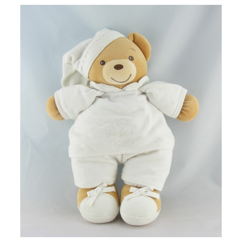 Doudou ours patapouf blanc feuilles brodées Dragée KALOO