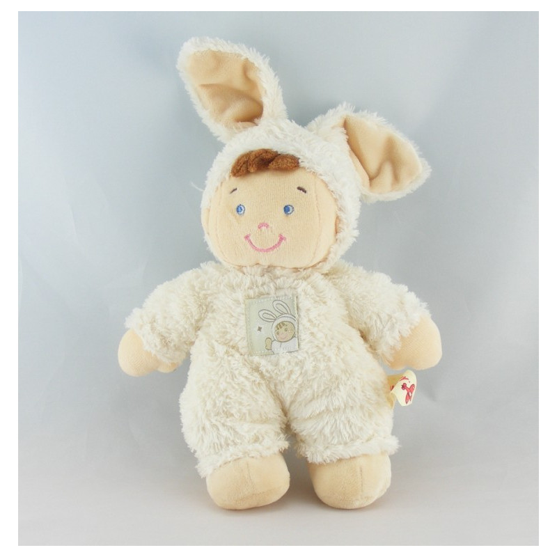 Doudou garçon déguisé en lapin blanc NICOTOY