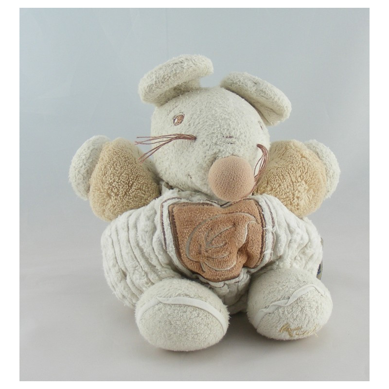 Doudou boule souris blanc marron feuille Pure KALOO 