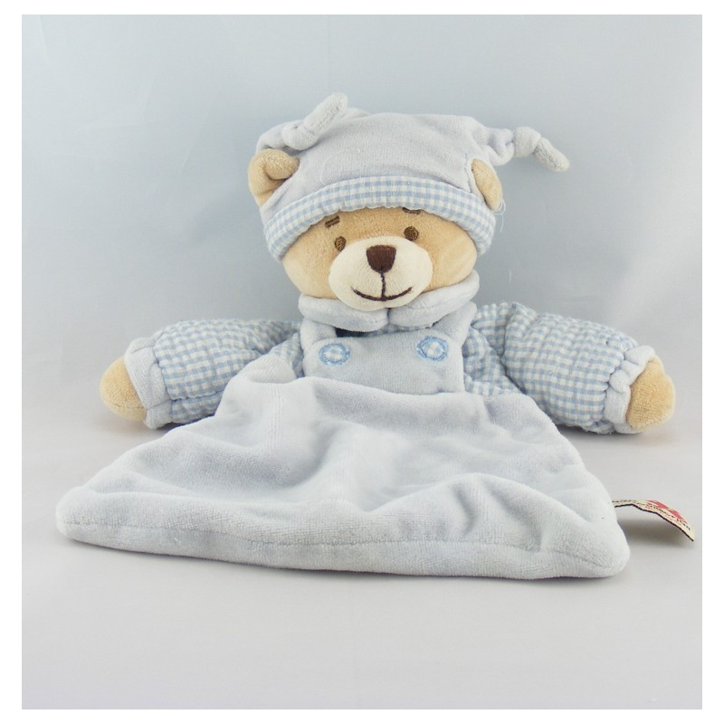 Doudou ours salopette bleu pull vichy NICOTOY