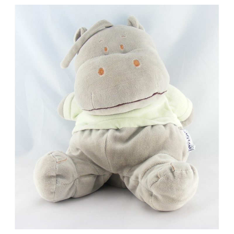 Doudou Hippopotame Gris vert écharpe orange Influx