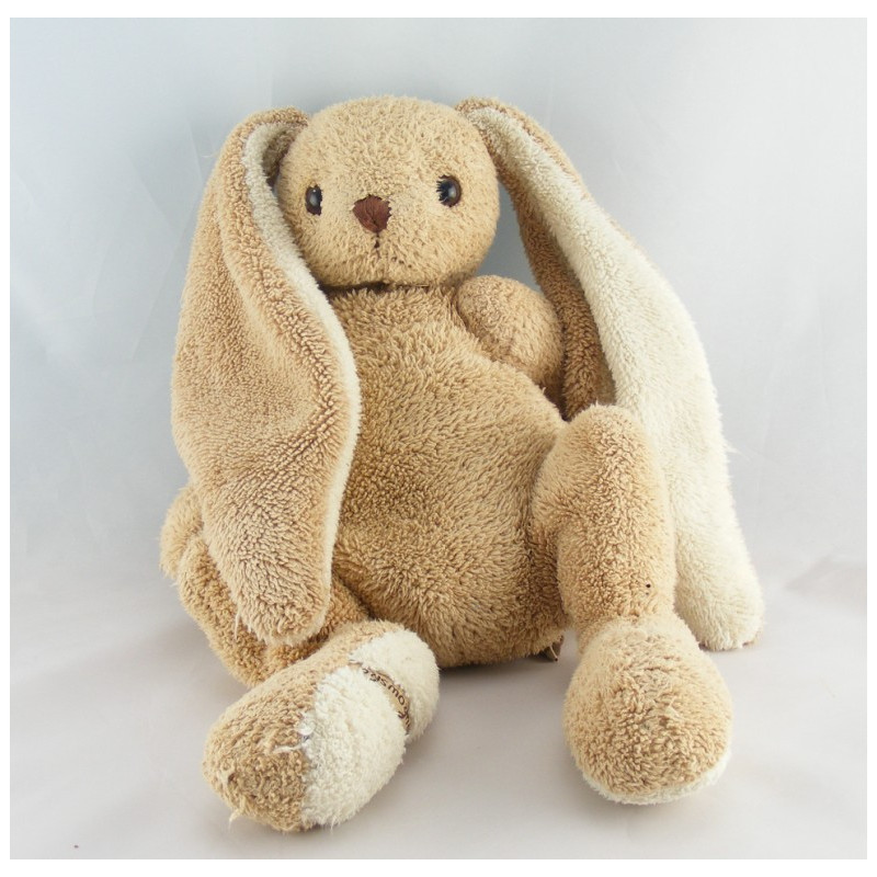 Doudou semi plat lapin beige marron éponge BUKOWSKI