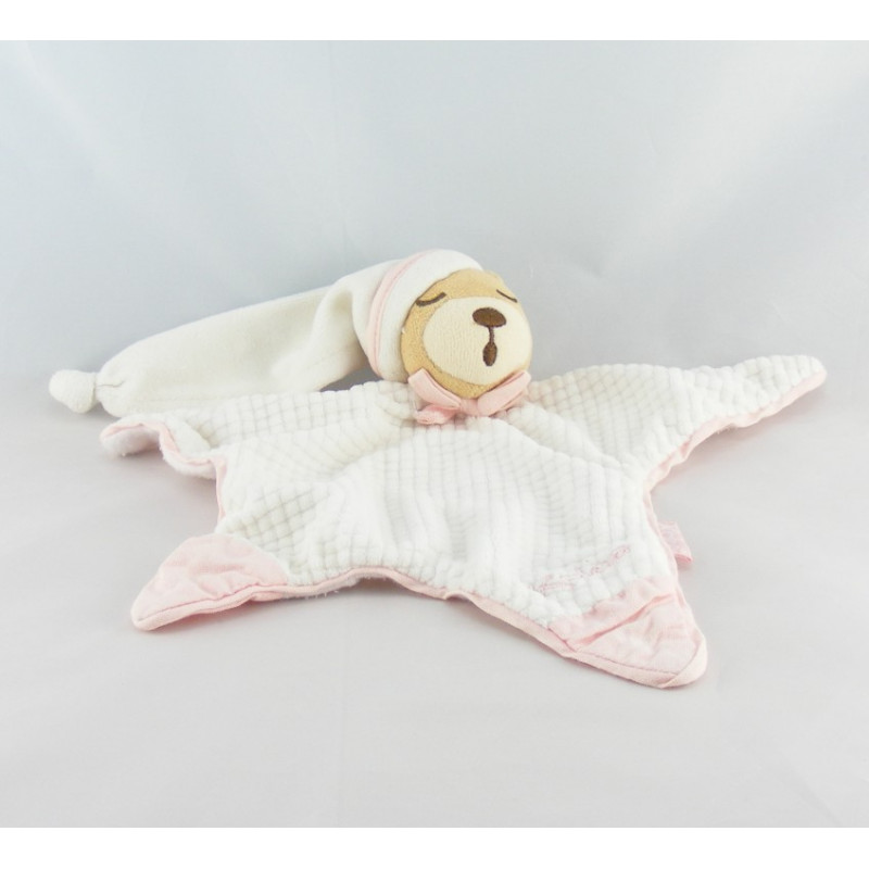 Doudou Plat Etoile Ours endormi blanc rose Kaloo lot de 2