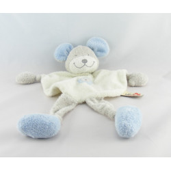 Doudou plat souris gris blanc rose fleur NICOTOY