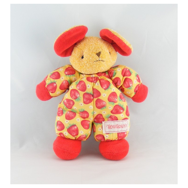 Doudou Ours habillé motifs fraises Nounours