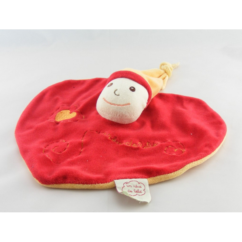 Doudou plat lutin rouge orange coeur Un Rêve de Bébé