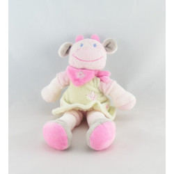 Doudou plat vache rose robe verte NICOTOY