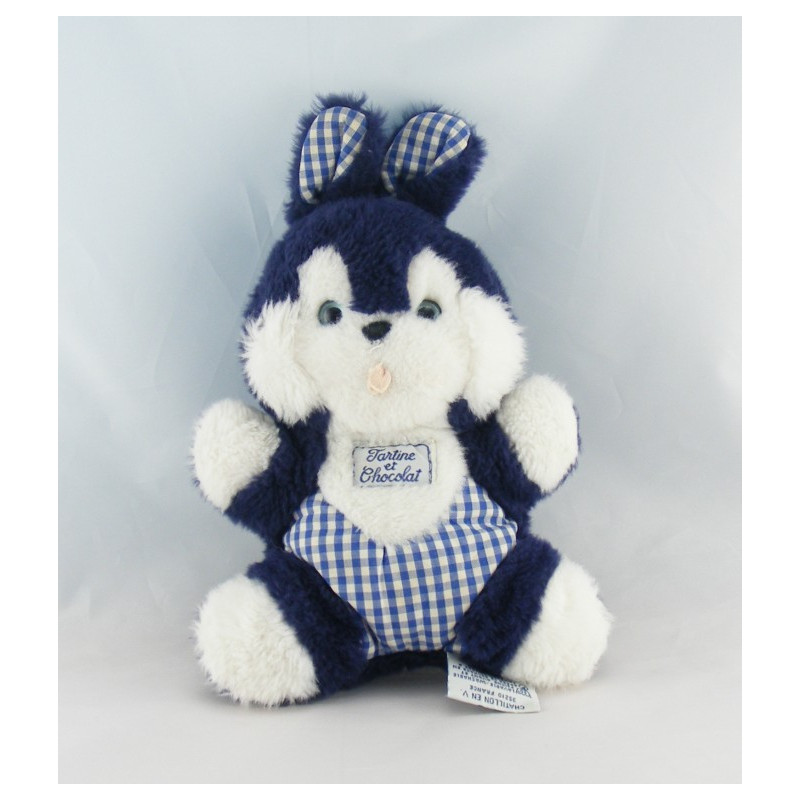 Doudou lapin blanc rayé bleu TARTINE ET CHOCOLAT
