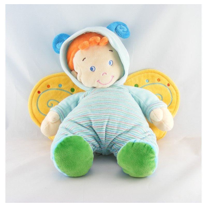 Doudou garçon déguisé en papillon vert bleu NICOTOY