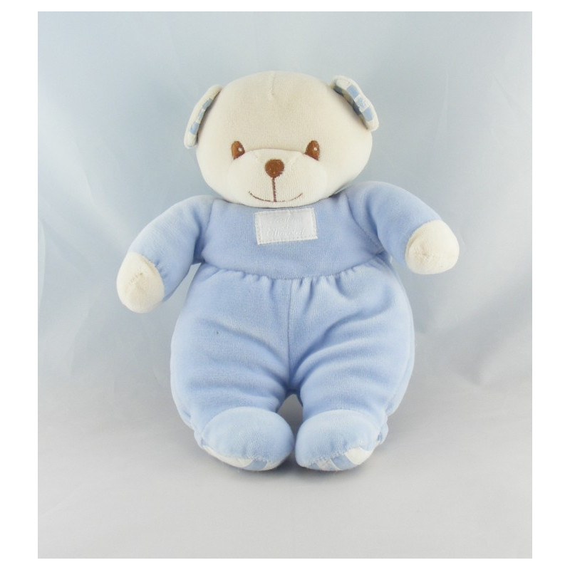 Doudou Ours boule bleu noeud TARTINE ET CHOCOLAT
