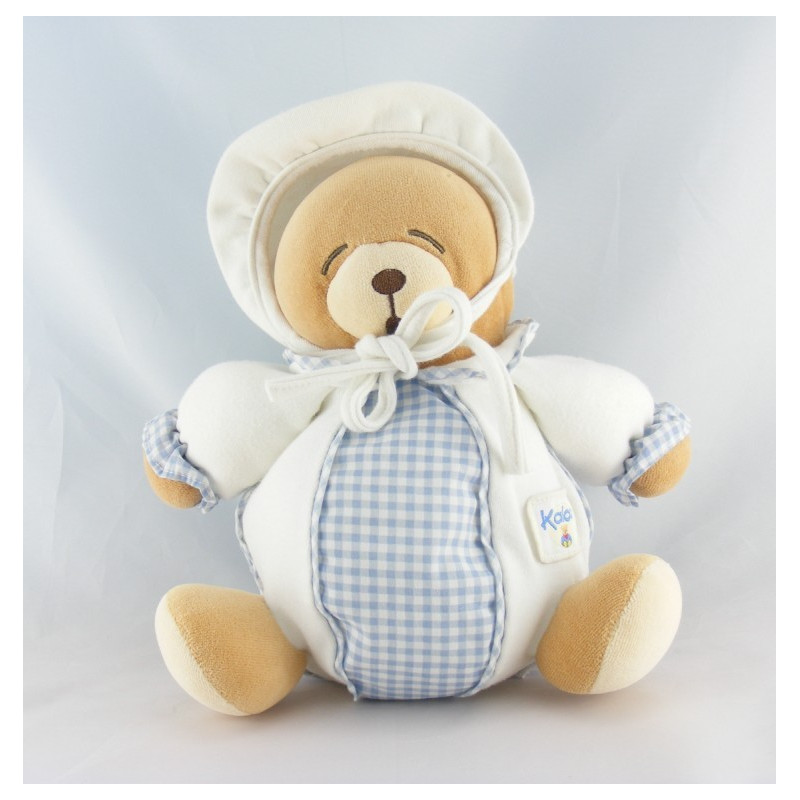 Doudou boule ours endormi blanc vichy bleu Kaloo