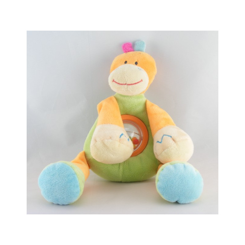 Doudou dinosaure orange vert ABC hochet DOUKIDOU