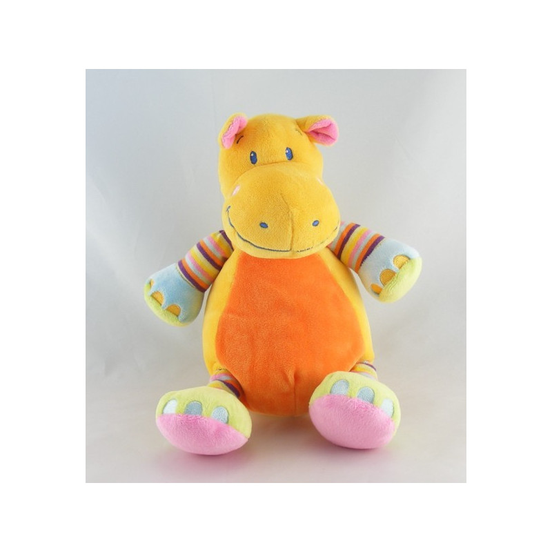Doudou plat girafe orange jaune rayures NICOTOY
