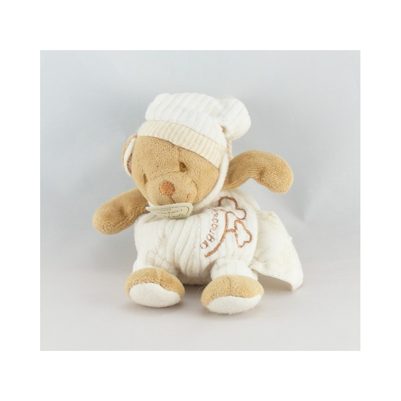Doudou et compagnie bio ours blanc beige fleurs