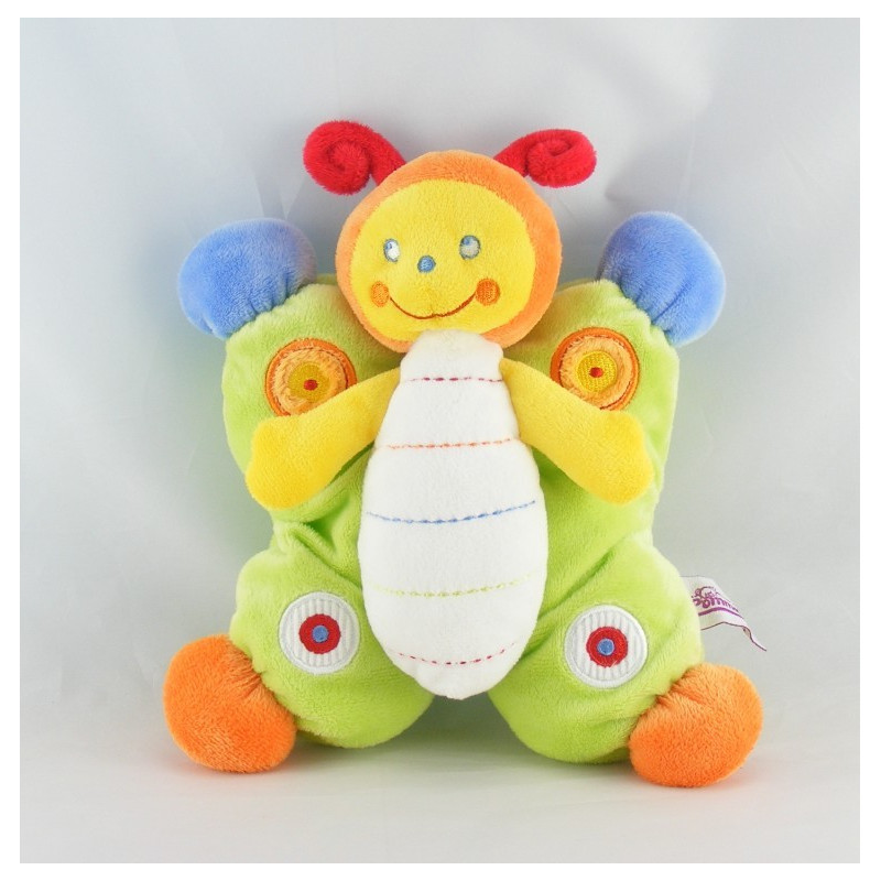 Doudou papillon multicolore avec hochet POMMETTE