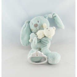 Doudou lapin bleu avec mouchoir ABC POMMETTE