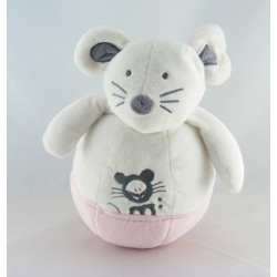 Doudou culbuto souris blanche rose OBAIBI 