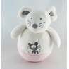 Doudou culbuto souris blanche rose OBAIBI 