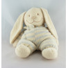 Doudou lapin écru rayures bleu capuche BABY CLUB