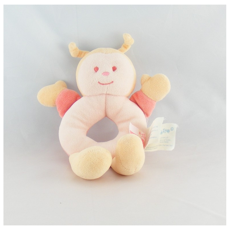 Doudou plat rond coccinelle fleur rose mauve vert KIMBALOO