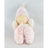 Doudou poupée chiffon bébé tendre rose fleurs rouge COROLLE 1993