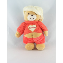 Doudou ours pull blanc coeur avec casquette orange TAKINOU