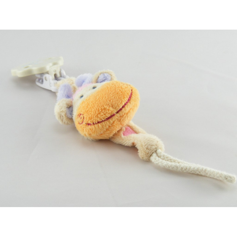 Doudou ours attache tétine beige orange rouge