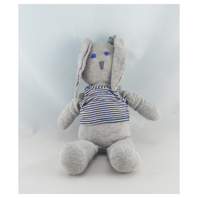 Doudou lapin gris pull rayé noir PETIT BATEAU 