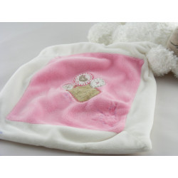 Doudou ours blanc avec mouchoir rose NICOTOY