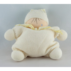 Doudou semi plat lutin blanc éponge bonnet bleu NOUNOURS