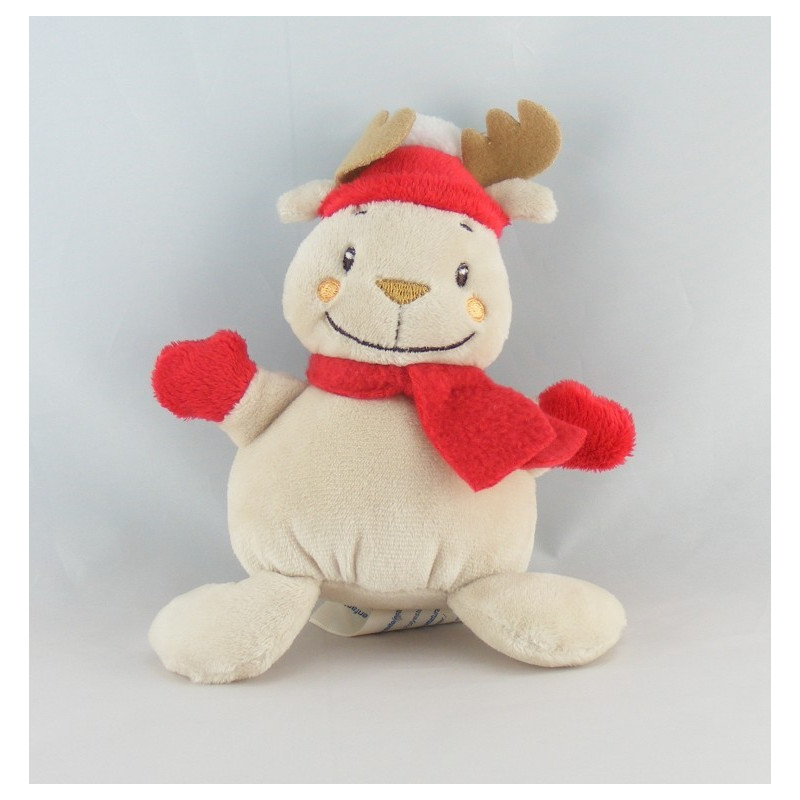 Doudou cerf elan renne écharpe rouge KIMBALOO