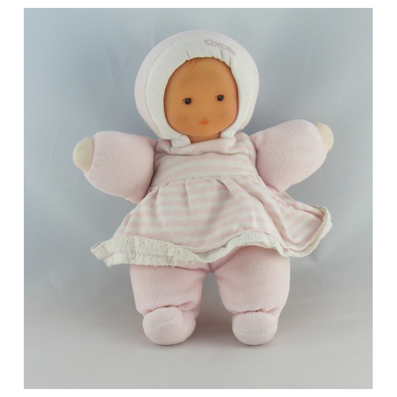 Doudou poupée bébé tendre rose fleurs rouge COROLLE 1993