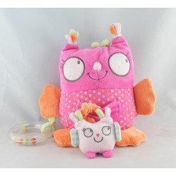 Doudou hibou chouette rose avec bébé DPAM 