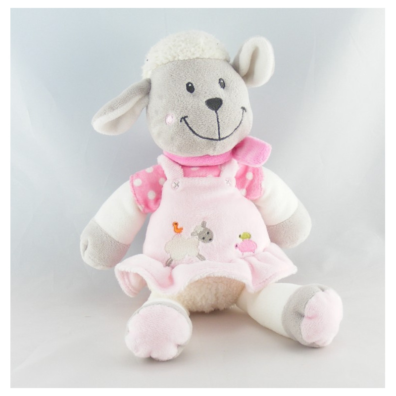Doudou plat agneau mouton rose pois NICOTOY