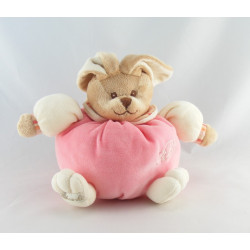 Doudou semi plat lapin rose blanc éponge BUKOWSKI