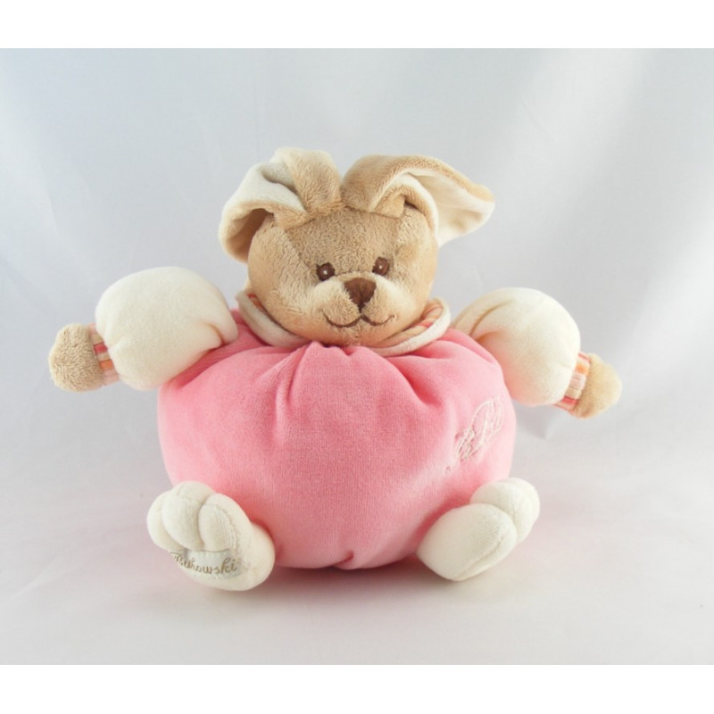 Doudou semi plat lapin rose blanc éponge BUKOWSKI