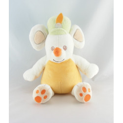 Doudou souris blanche orange chapeau bleu KMB KIMBALOO