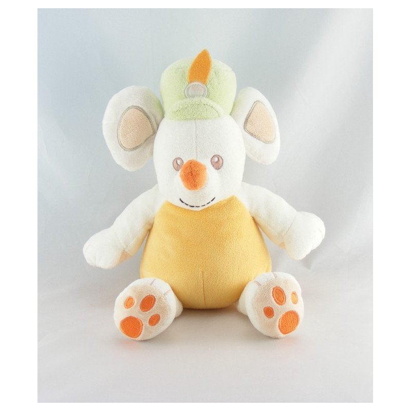 Doudou souris blanche orange chapeau bleu KMB KIMBALOO