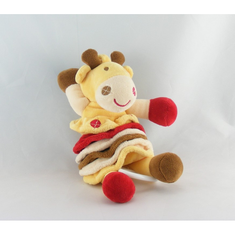 Doudou plat girafe jaune tache rouge marron NOUNOURS NEUF