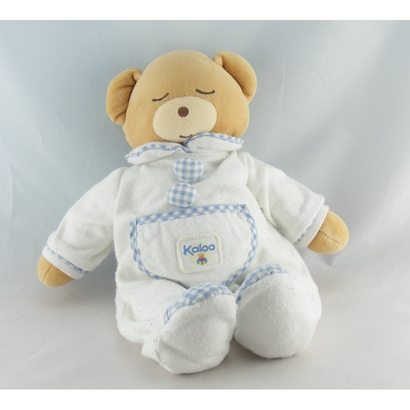 Doudou ours pyjama blanc vichy bleu KALOO