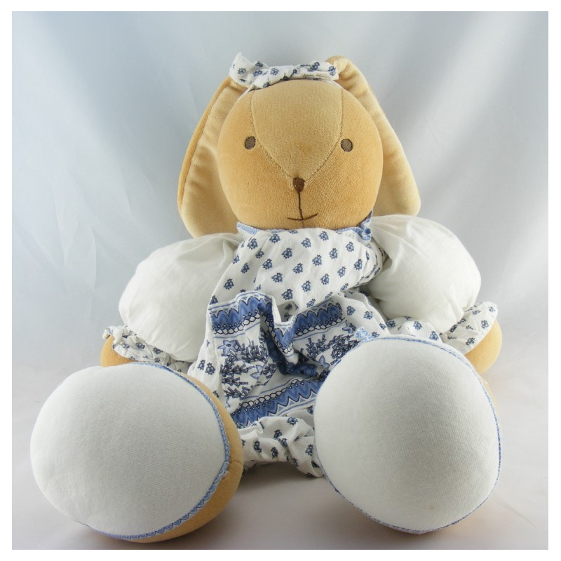 Mini Doudou lapin blanc fleurs bleu Lys KALOO