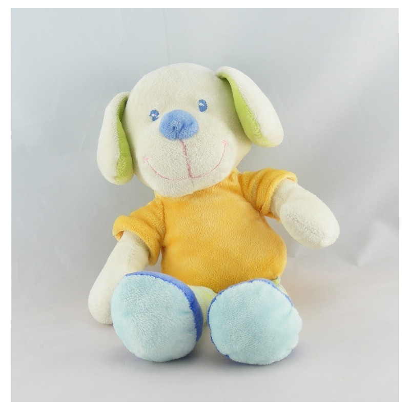 Doudou Chien salopette bleu MOTS D'ENFANTS