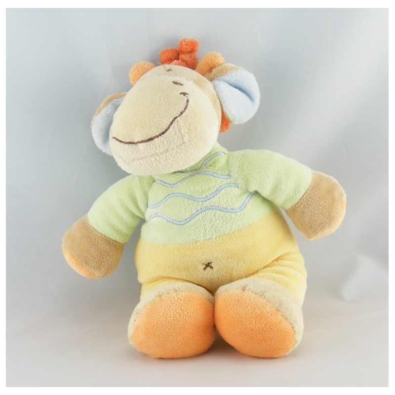 Doudou plat girafe jaune vert NICOTOY