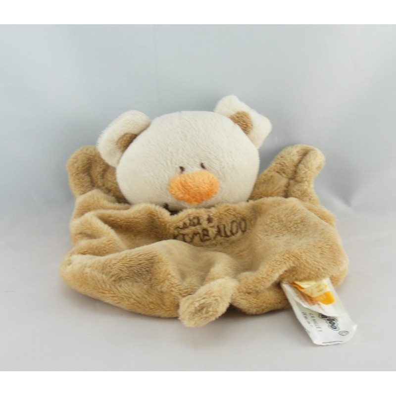 Doudou plat hochet lapin blanc beige KIMBALOO