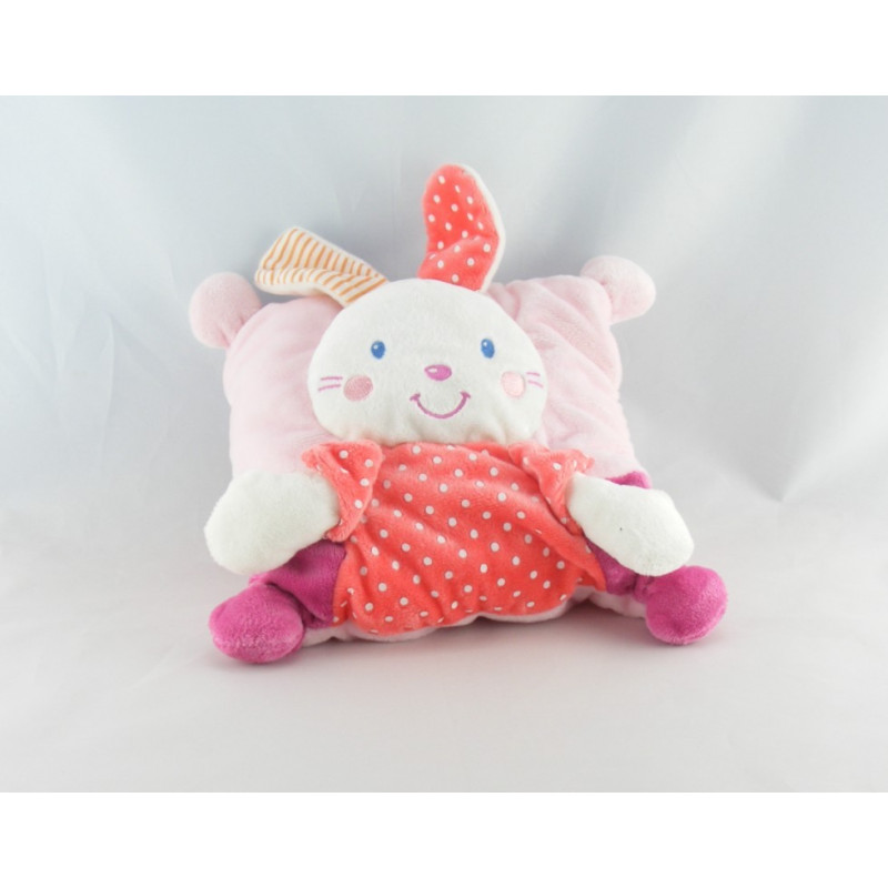 Doudou lapin blanc robe rose rouge pois fleurs NICOTOY KIABI