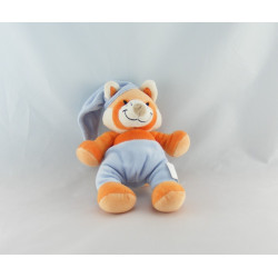 Doudou chat renard orange jaune bleu AUCHAN