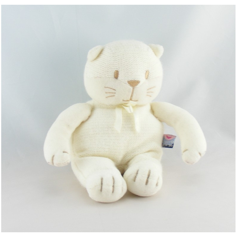 Doudou chat blanc noeud bleu SUCRE D'ORGE
