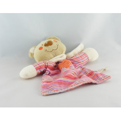 Doudou plat ours beige rayé rose coeur TIAMO COLLECTION