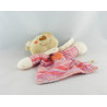 Doudou plat ours beige rayé rose coeur TIAMO COLLECTION